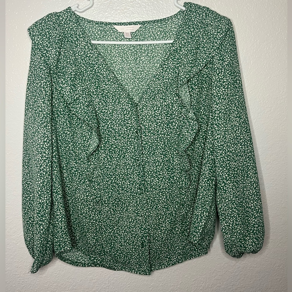 Lauren Conrad green floral blouse size XS